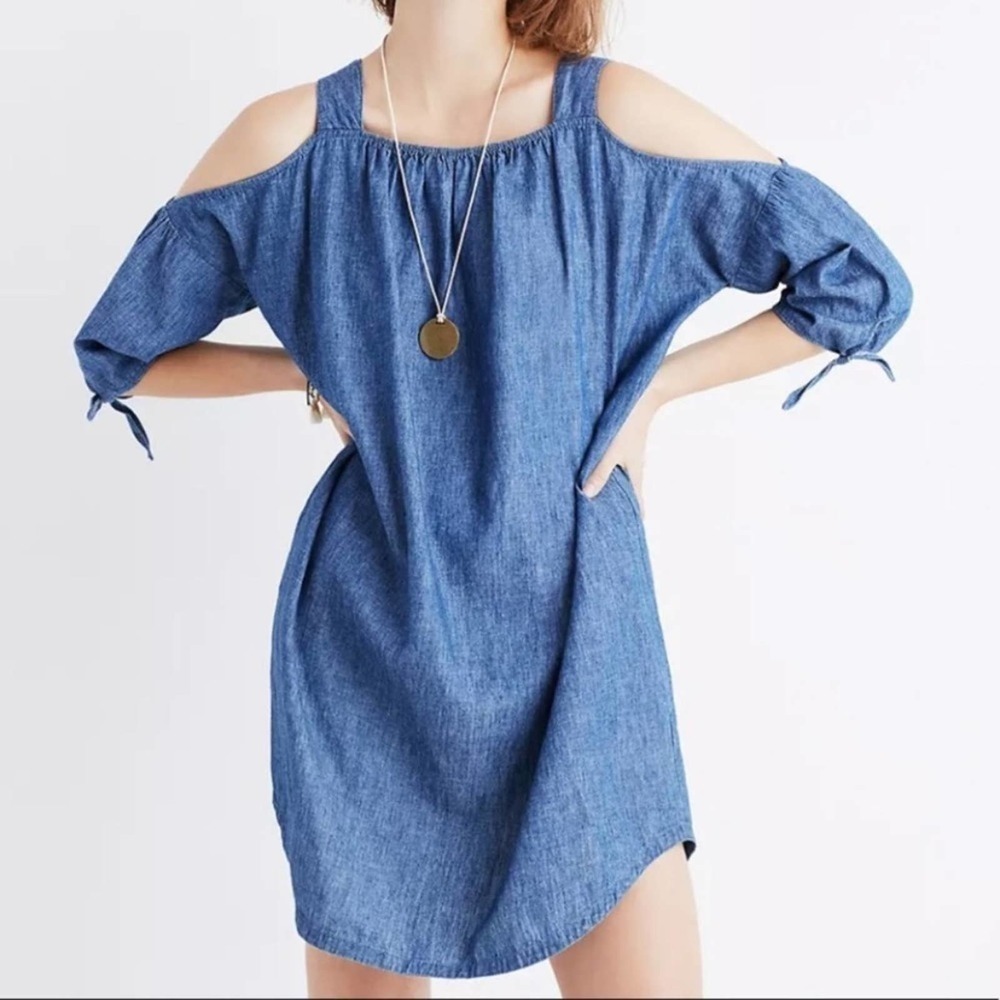 Madewell Chambray Cold Shoulder Dress Linen Cotton XXS
